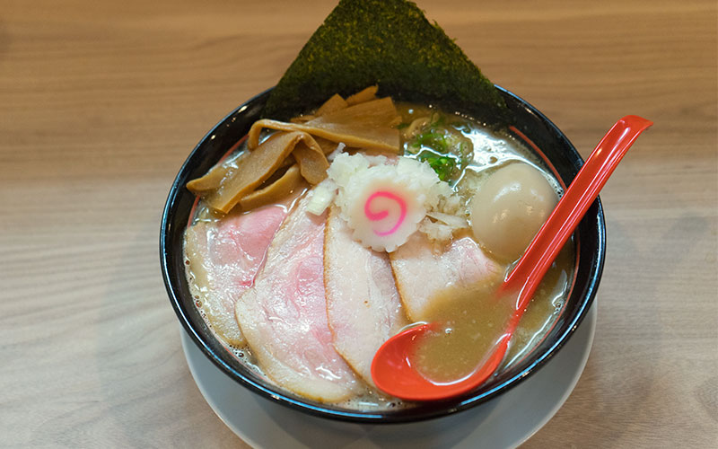 Special pork bone and sea food stock soup ramen in Tsukamoto Ippai