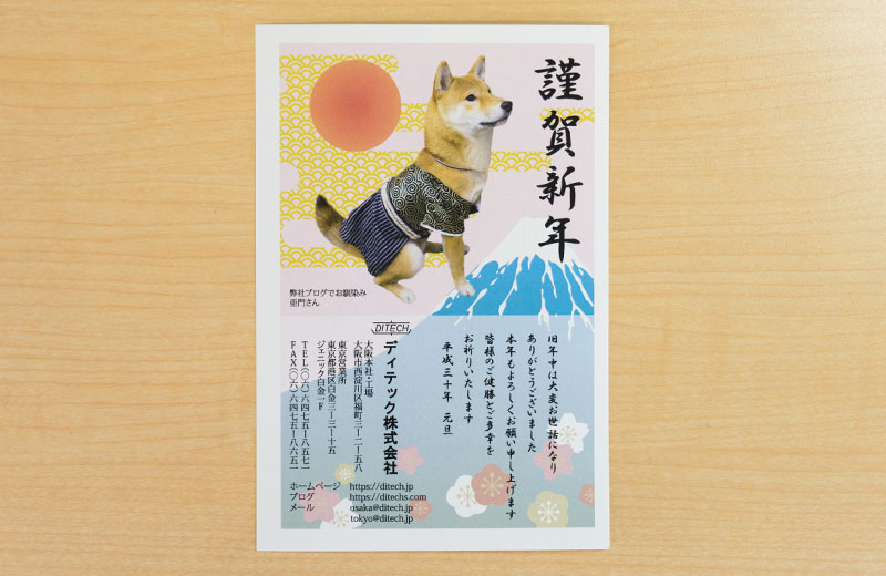 Shiba Inu, Amo-san, in New Year card because of Year of the dog