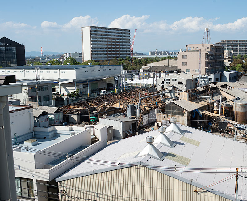 A roof of a factory blown away due to typhoon