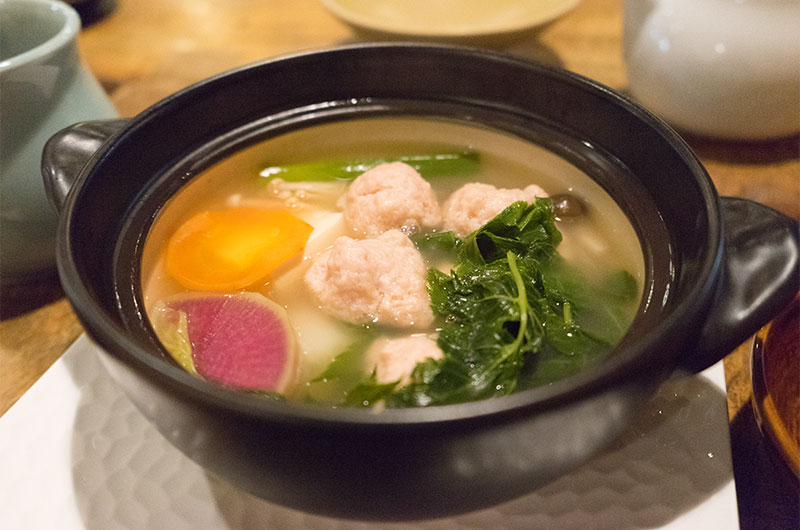 Chicken meatball pot in restaurant Shirogane Tritei