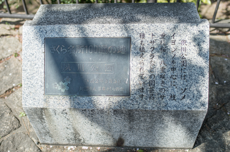 Monument for selected as one of the hundred best Cherry sites in Shukugawa Riverbed Gleenlands 