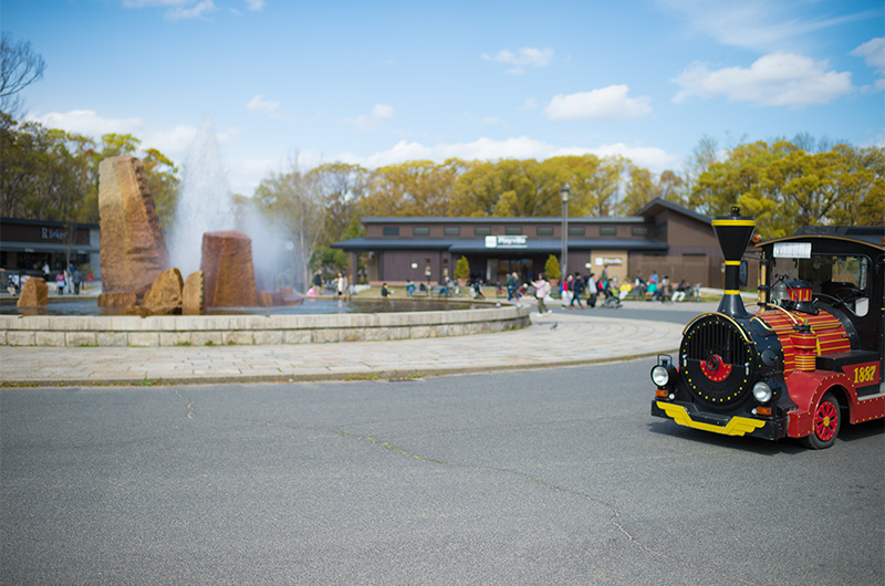 Starbucks, R Baker, and BorneLund Playville in front of fountain at Osaka Castle Park