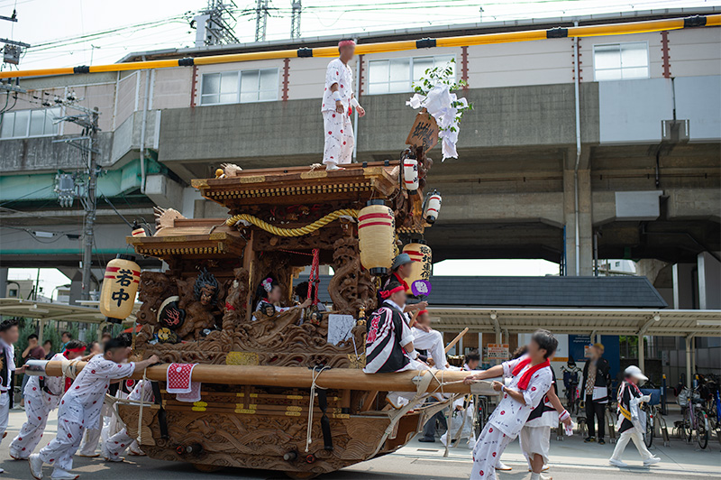 Large float in front of Himejima station in Hanshin line