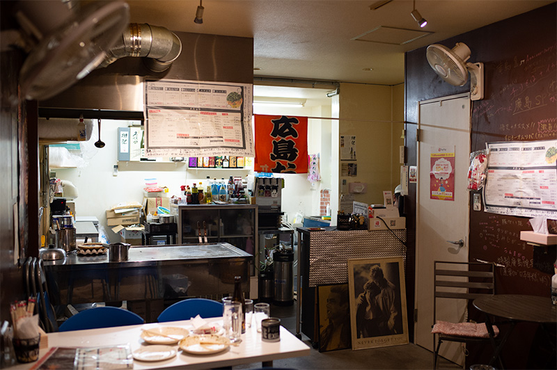 Interior of Hiroshima, Hiroshima style okonomiyaki restaurant 