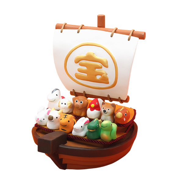 Zodiac figurine in a treasure ship